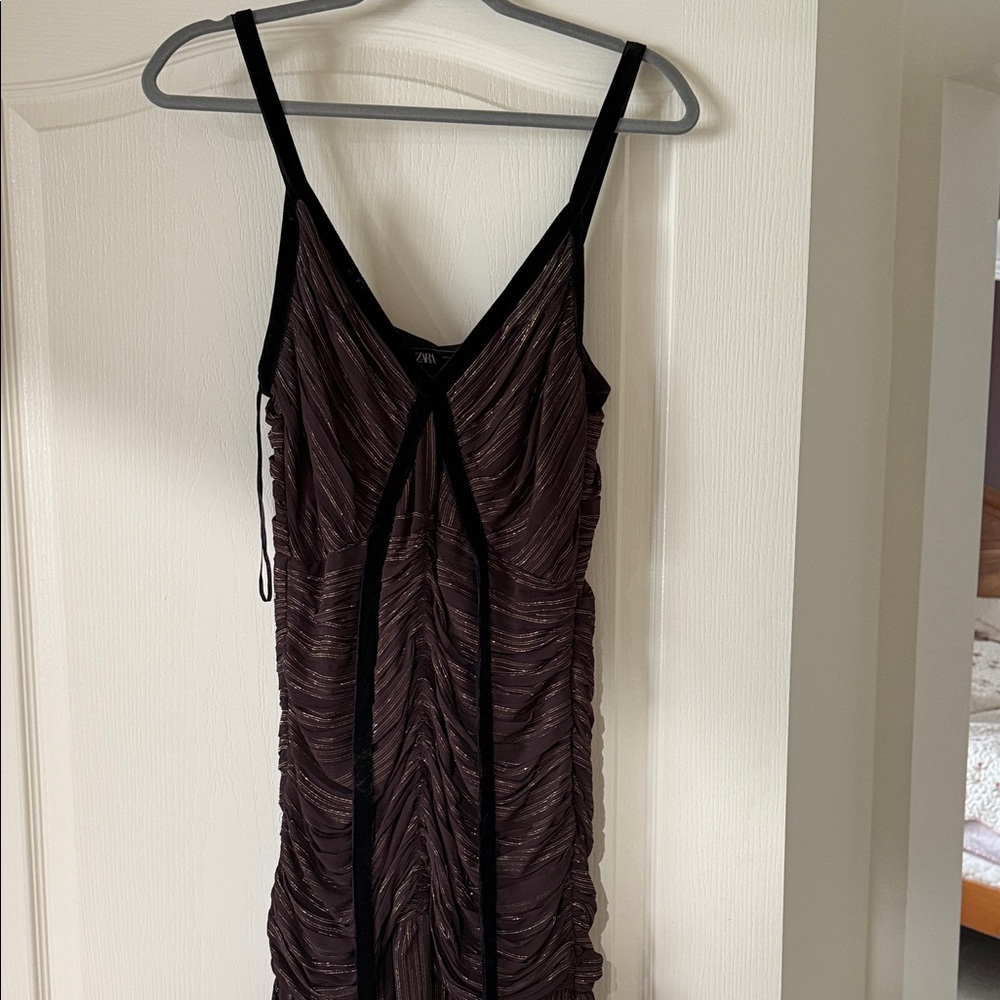 Zara Black and Brown Striped Dress size large never worn NWOT